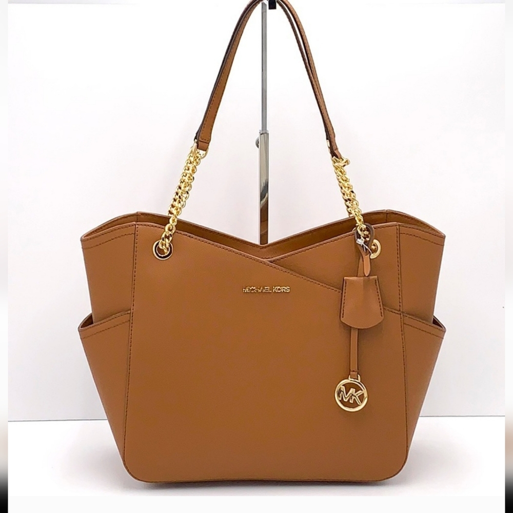 MICHAEL KORS LEATHER EXTRA LARGE CHAIN SHOULDER TOTE LUGGAGE HANDBAG